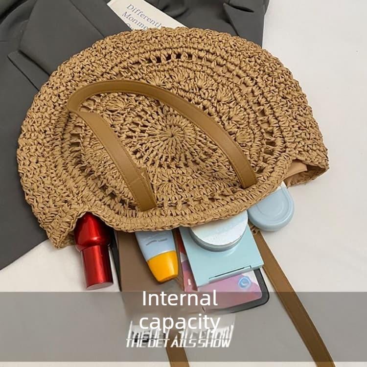 Round Straw Bag Women's Shoulder Beach Bag