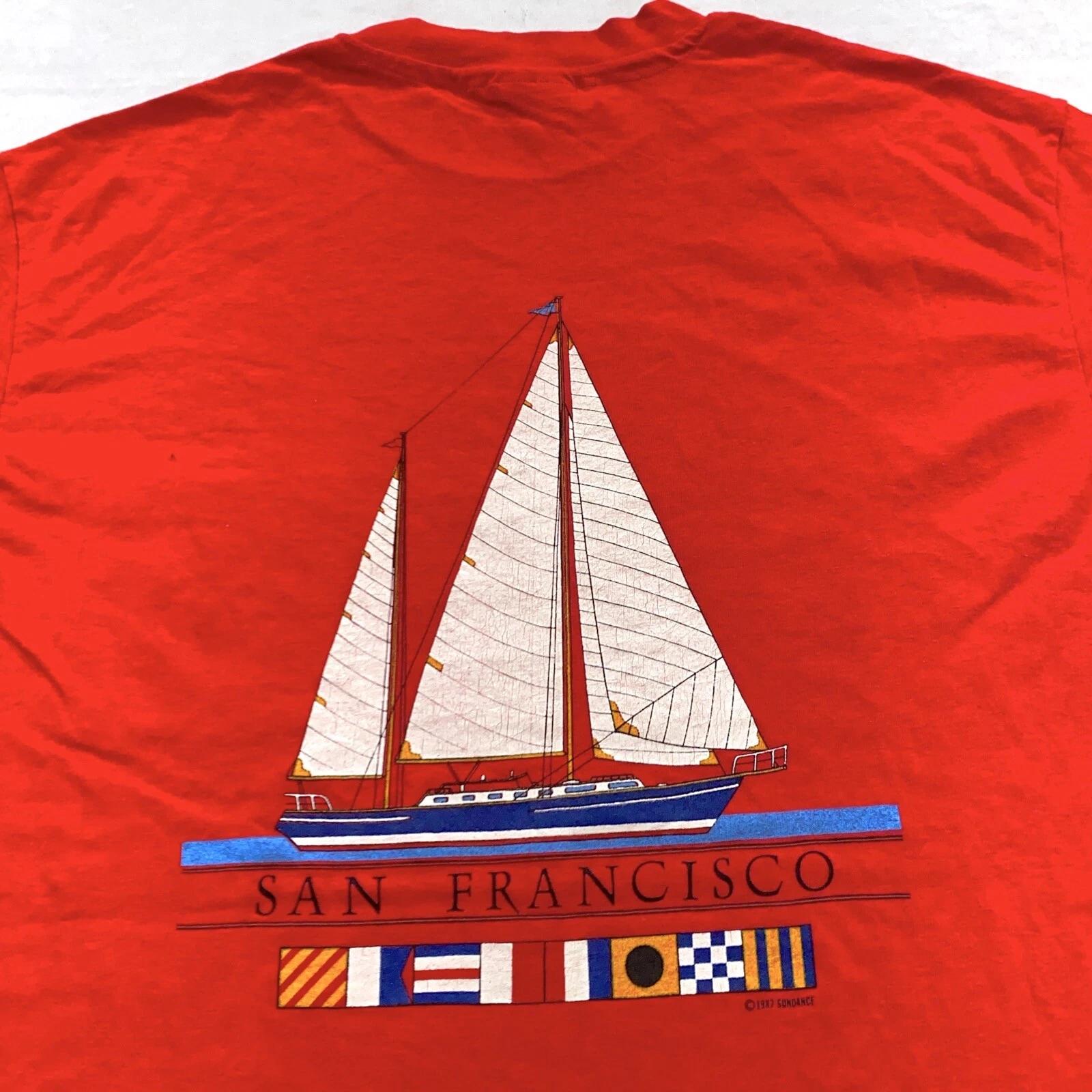 vtg 80s SAN FRANCISCO CALIFORNIA SAILBOAT POCKET T-Shirt LARGE soft surf beach 2XL