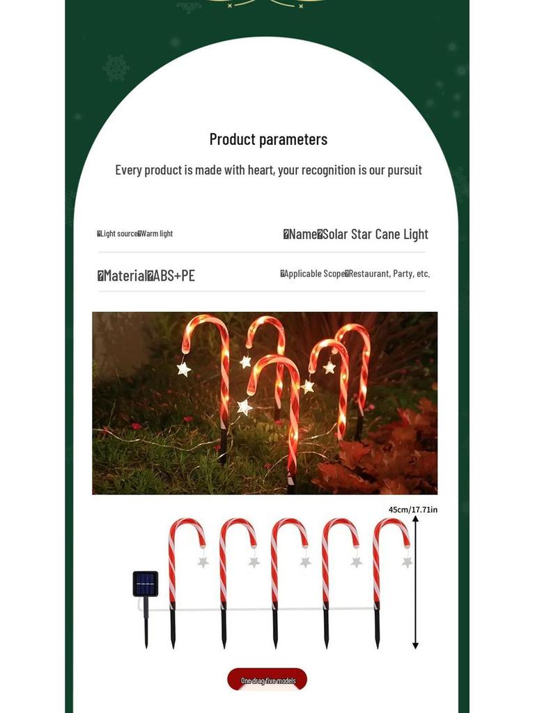 Solar Star Candy Cane Christmas Lights - Outdoor Garden Holiday Decoration