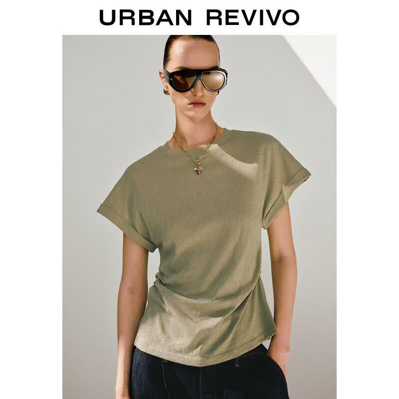 UR2026 Women s Pleated Slit Rolled Edge T-shirt XL