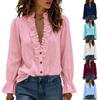 Women's V-Neck Ruffle Long Sleeve Blouse with Irregular Hem