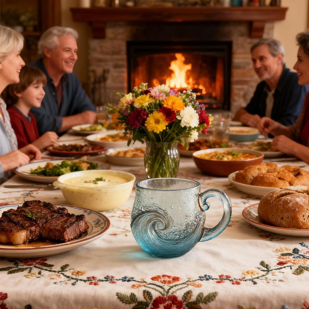 Ocean Wave Glass Mug Hand Blown Heat Resistant Coffee Tea Cup Nautical Aesthetic Drinkware Home Handcrafted Decoration