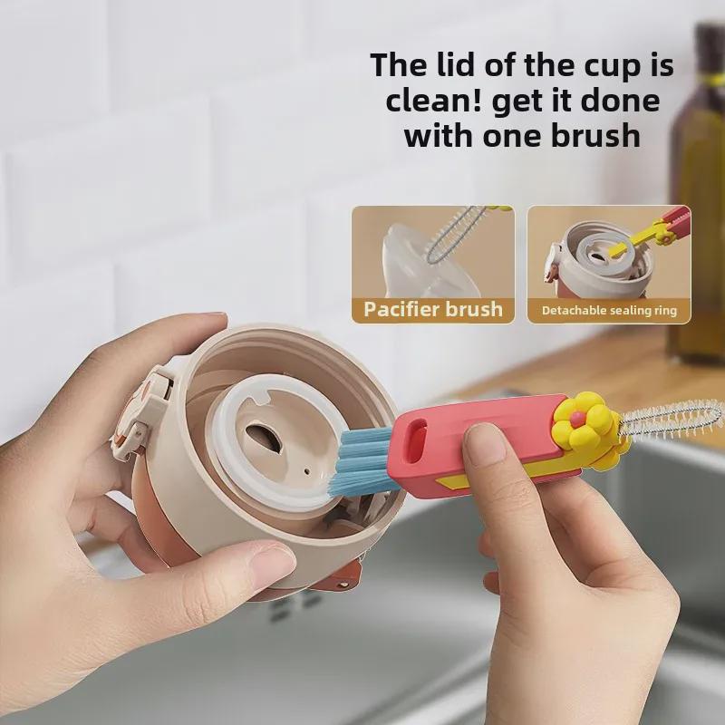 Top-Selling Petal Crocodile 3-in-1 Thermos Cup with Cover Brush and Gap Cleaning Brush Attachment