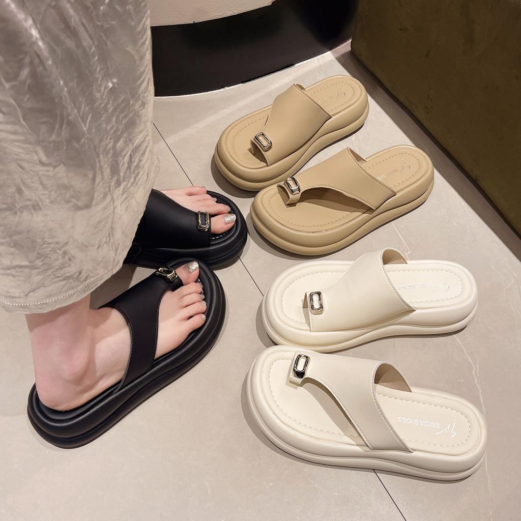 Fashion Muffin Thick Bottom Cover Toe Rhinestone Cool Slippers Girls Summer Height Increase Versatile Wear Non-slip Foot Flip-flops