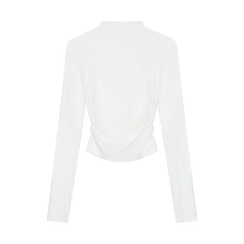 Interior Gray Long Sleeved T-shirt Women's Slim Fit TopFolded Spicy Girl Half High Neck Sweater