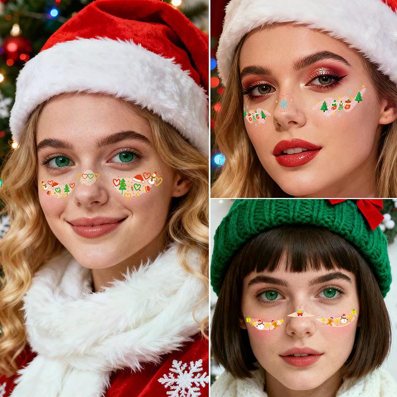 Cute Christmas Snowman Face Stickers Corner Of Eyes Temporary Body Art Tattoos Self Adhesive Sweet Colorful Party Accessories