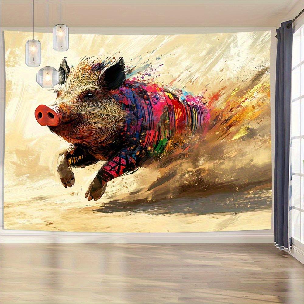 

1pc Running Wild Boar Tapestry 2D Polyester Wall Hanging Vibrant Home Office Decor Perfect Gift for Living Room Bedroom 74x94cm(29x37in)