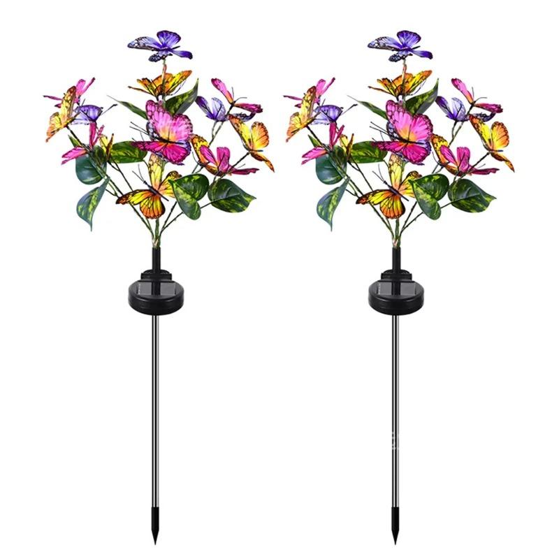 

Садовые фонари на солнечной батарее, имитация цветка, бабочки, дерева, газона, светильник с заземлением, водонепроницаемый светильник для газона, праздник, Рождественский декор 2PCS