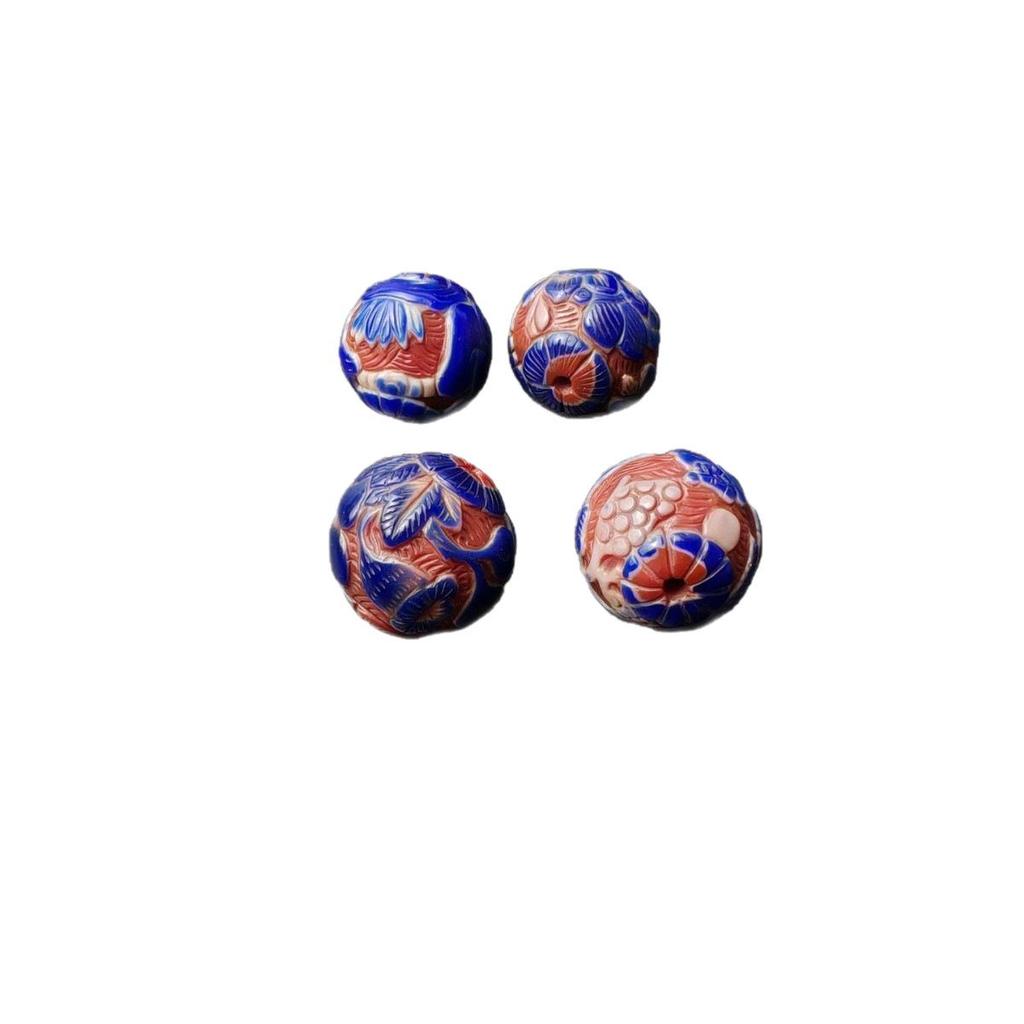 Antique Hand-Carved Multi-Layer Hollow Lampwork Glass Beads, 2.6cm Diameter, Random Patterns, Loose Beads