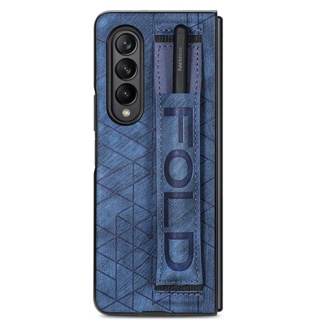 

Тонкий легкий складной кожаный браслет для Samsung Galaxy Z Fold 4 5g Fold4 Fold3 Fold 3 противоударный защитный чехол for Samsung Z Fold 4 синий