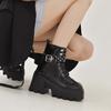 Women's Gothic Platform Boots Punk Chunky High Heel Ankle Boots Rivet Chain Decor Black Motorcycle Booties Woman Fashion Shoes