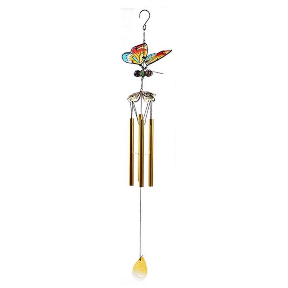 3D Butterfly Wind Chimes Iron Stained Glass Butterfly Wind Chimes with Tube Gift for Mom for Home Garden Window Yard Patio Decor