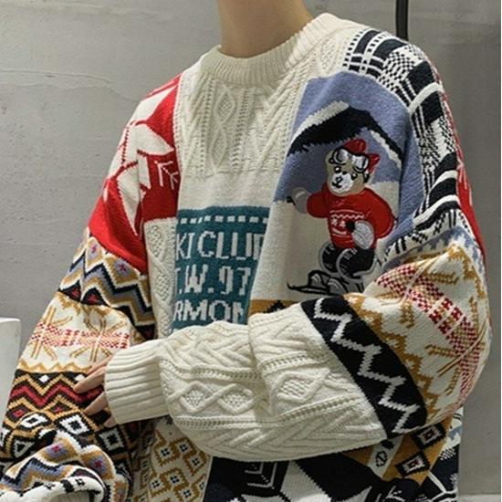 

European & American Cartoon Christmas Pullover Sweater - Round Neck Jacquard Knit for Autumn/Winter XL абрикосовий