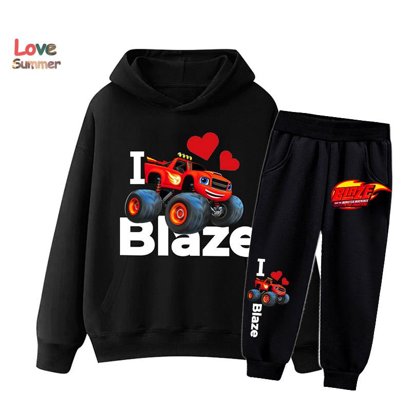 2pcs Boys hoodie Set car monster patterns boys like 2pcs Sporty Pants Hoodie Set Gift Ideal Daily Outdoor Wear Suit Thin Kids Tracksuit