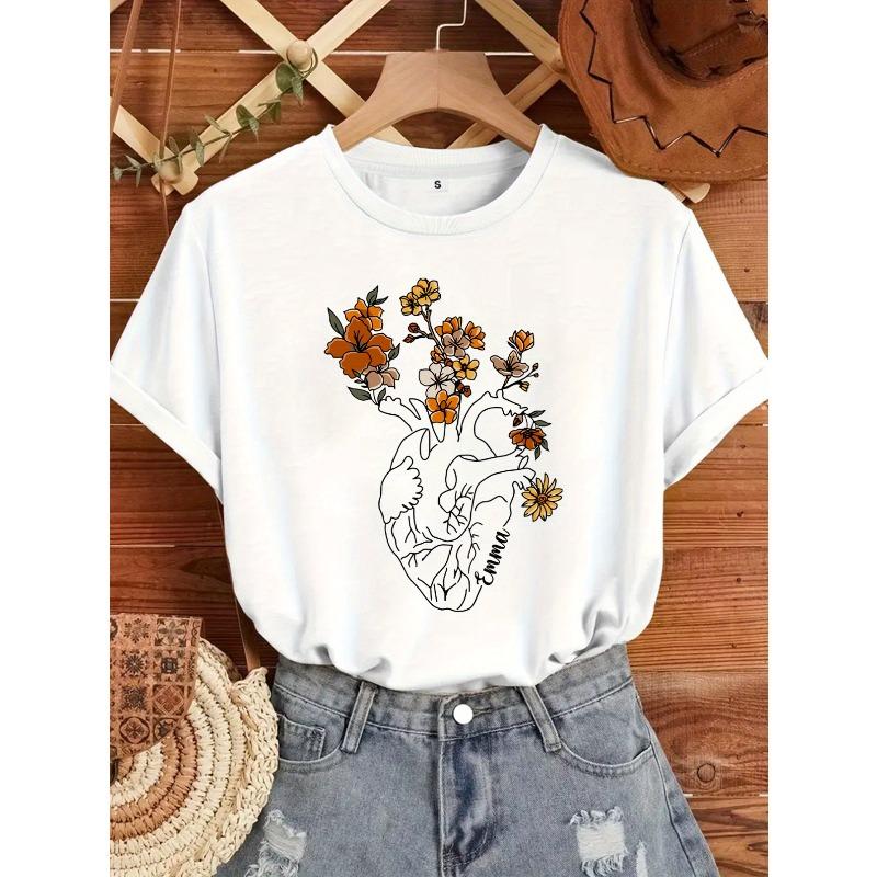 Custom Floral Heart T-shirt for Nurses, Custom Nurse Shirt, Personalized Gift, Customized Cardiologist Shirt, Valentine s Gift, S белый
