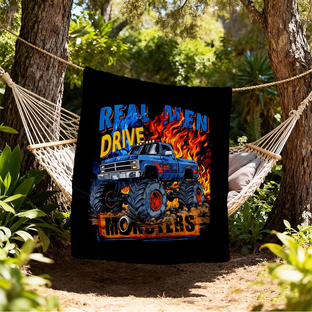 Real Men Drive Monsters Outdoor Flannel Blankets, Outdoor travel, Home Blankets, Fan Gifts,Suitable for All Seasons, Christmas Gifts. R1127098 80x120cm