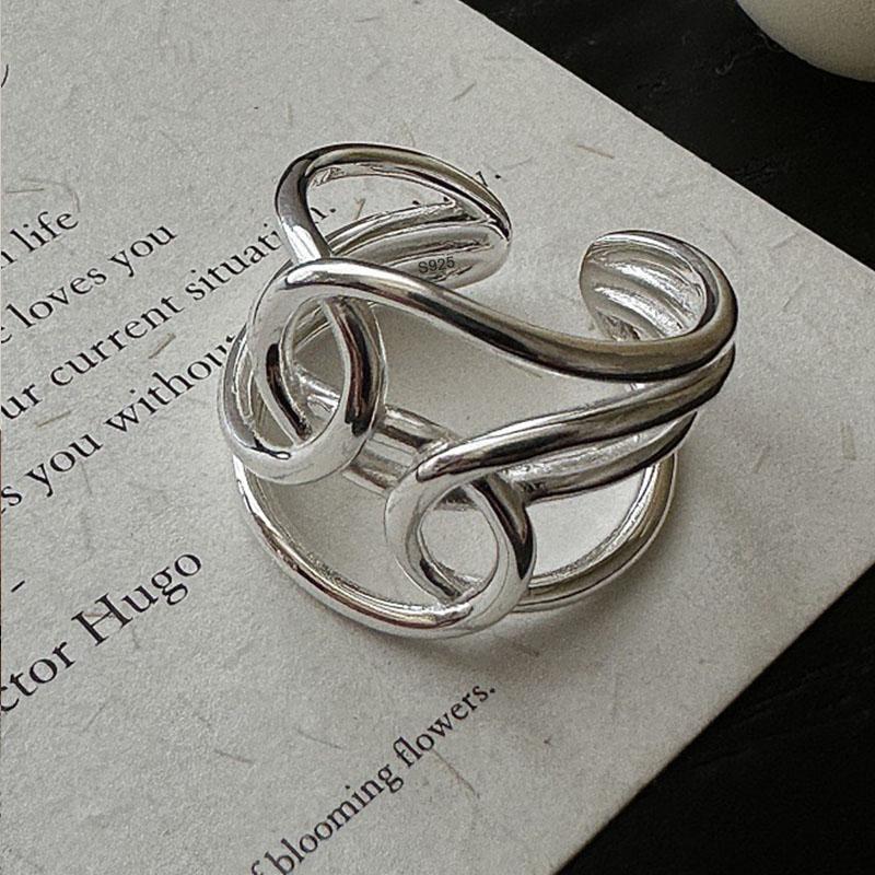 

925 Sterling Silver Rings For Women Geometric Fine Jewelry Finger Adjustable Interline Cross Ring For Party Birthday Gift resizable
