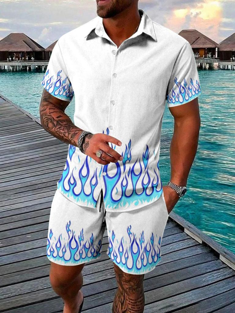 Summer Beach Party Men's Casual Men's Hawaiian Short-sleeved Shirt And Beach Shorts Set