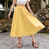 Damen High Waist A-Linien Midi-Rock mit elastischem Bund und Seitentaschen, lässiger lockerer Schnitt, fließender Rock für den Alltag