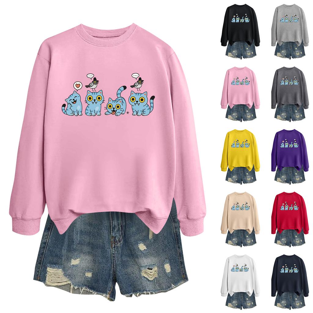 Women's Fashion Casual Long Sleeve Printed Round Neck Sweatshirt Top
