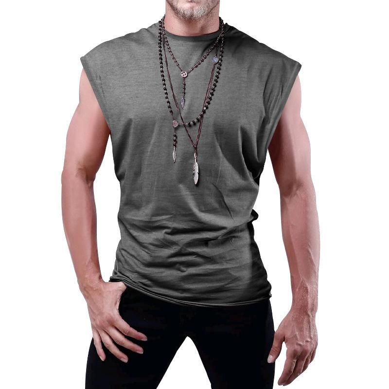 Summer Loose Solid Color Sleeveless Vest Youth Men's T-shirts