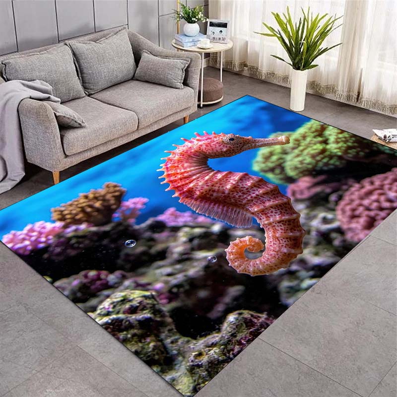 Colorful Tropical Fish Coral Reef Ocean Print Area Rug Marine Animal Non‑Slip Rectangular Floor Mat Living Bedroom Home Decor Rug