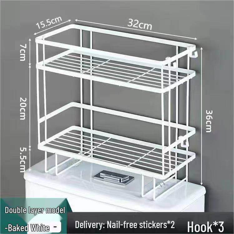 Wall-Mounted Bathroom Storage Rack - No Drilling Required, Multi-Functional Vanity Organizer for Toilets