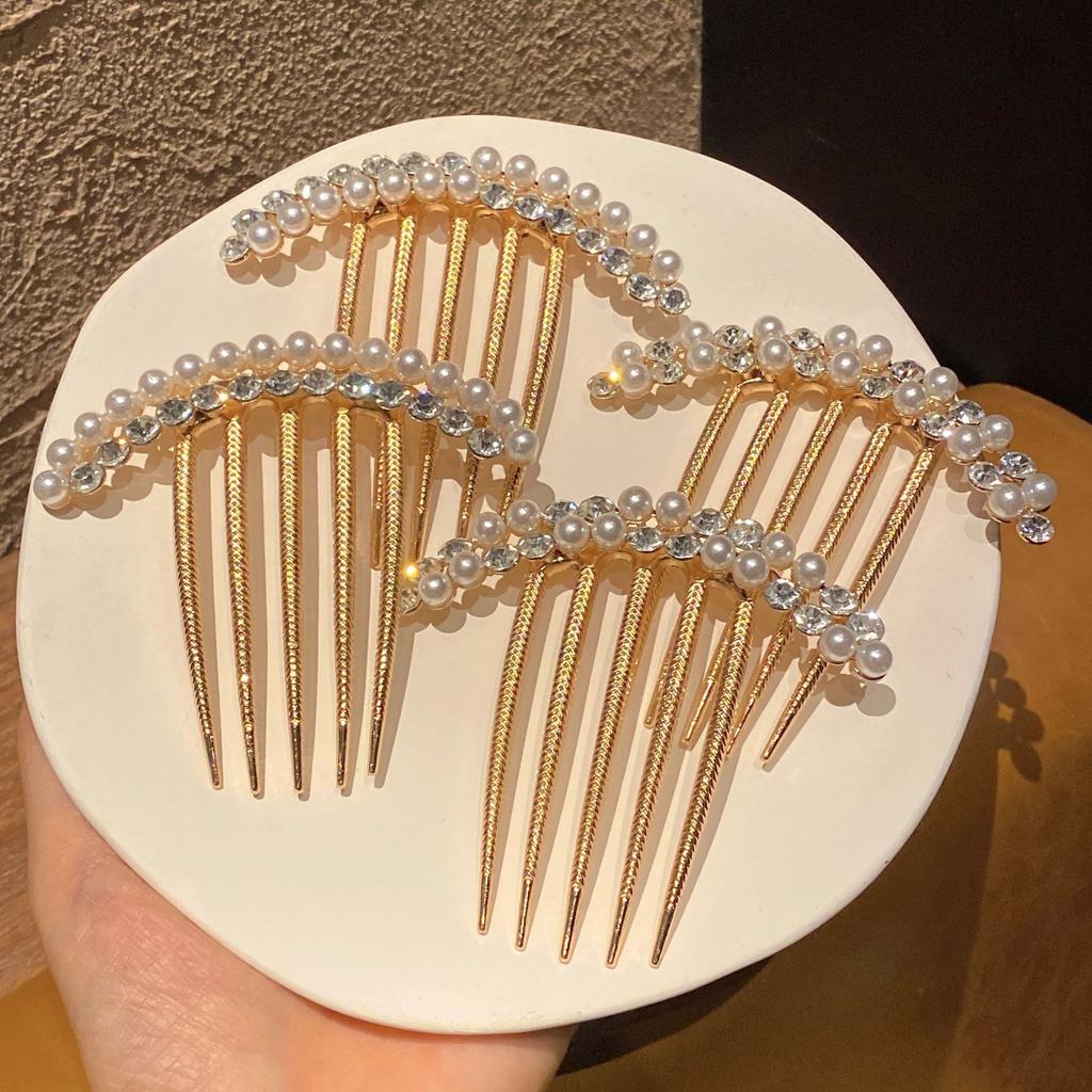 Gold Luxury Diamond Pearl Mix Hair Combs Pan Hair Flower Leaf Hairpin Women Wedding Elegant Hair Accessories
