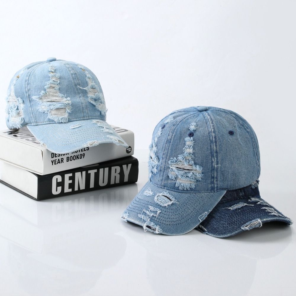 Cotton Denim Baseball Cap Creative Sunscreen Hat Versatile Ripped Denim Baseball Hat Outdoor