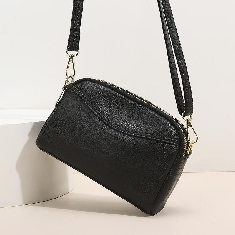 Fashion First-layer Cowhide Small Square Bag Women's New Textured Messenger Bag Double-layer Zipper Lightweight Shoulder Bag
