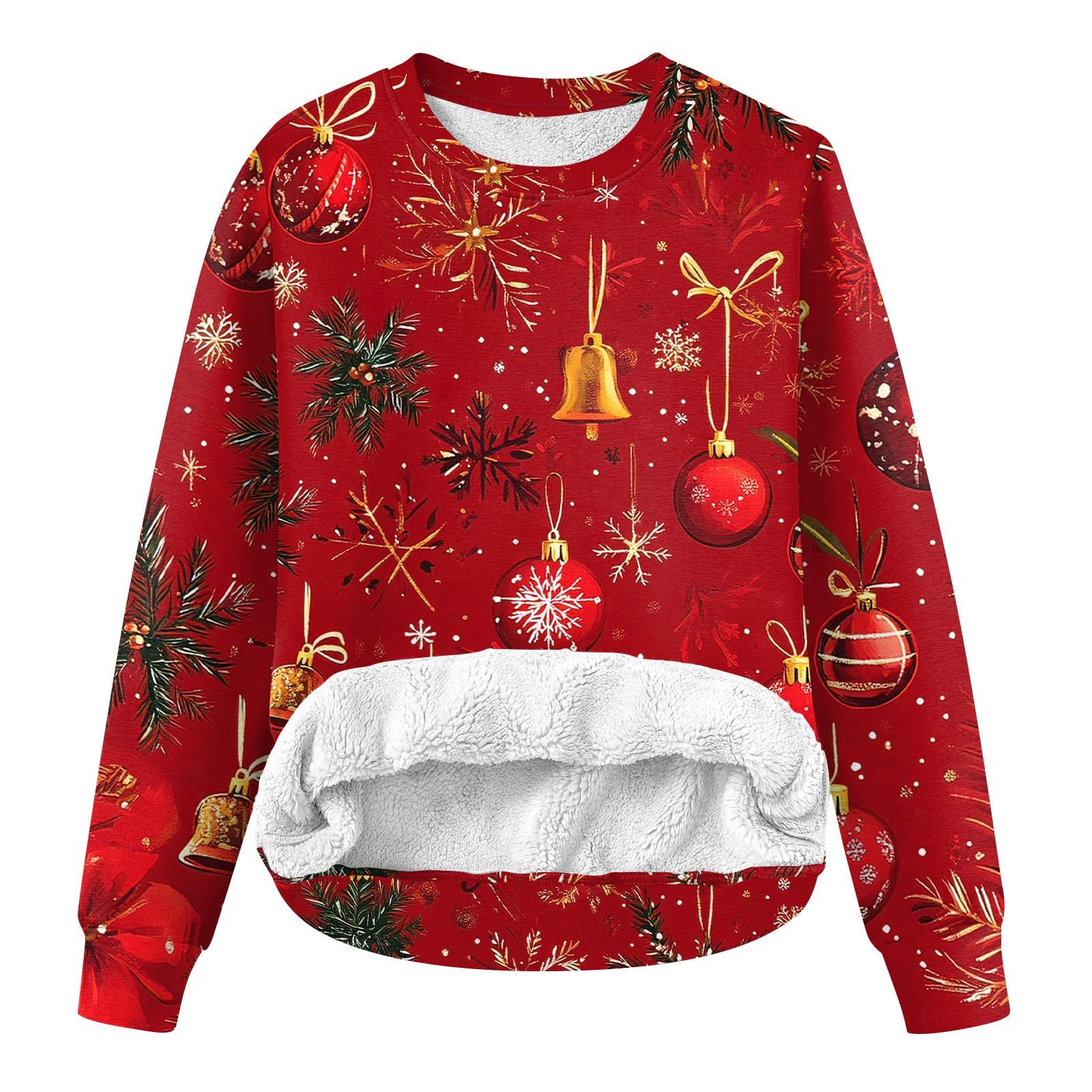 Женская повседневная модная зимняя толстовка с круглым вырезом и рождественским принтом из плюша XXL золотой