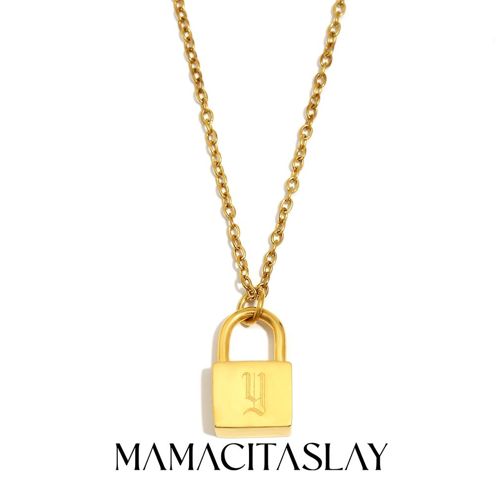 MamacitaSlay 316L Stainless Steel Ancient Letters Engaged Lock Pendant Necklace 18K Gold Plated Waterproof Neck Jewelry Gift