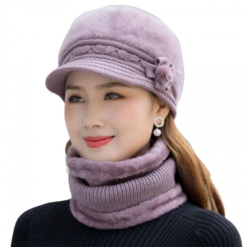 Căciulă de iarnă tricotată din lână călduroasă cu cozoroc pentru femei de vârstă mijlocie și mai în vârstă