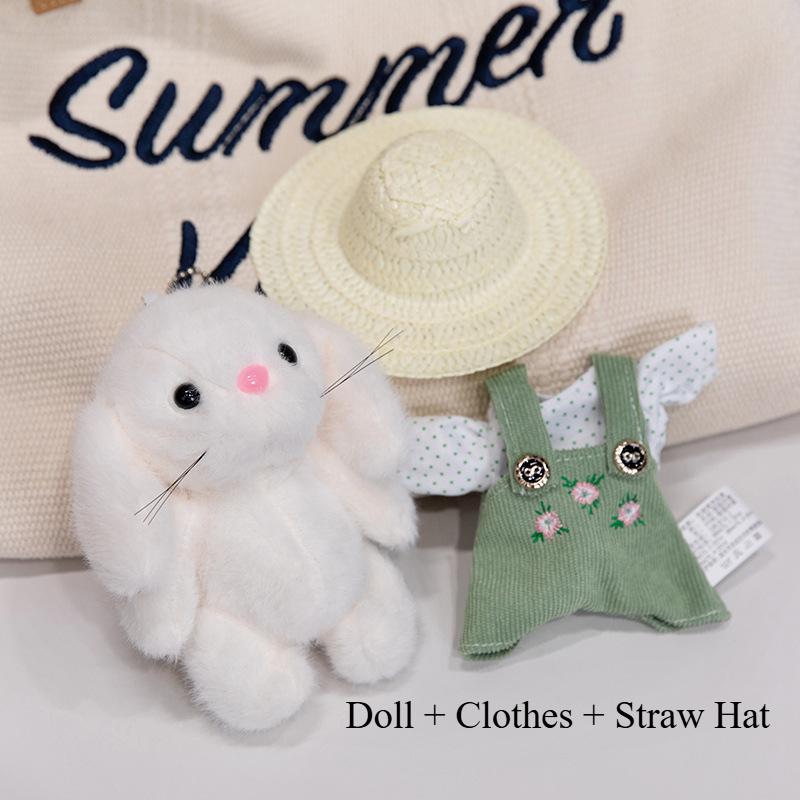 

Новая детская игрушка Садовник Зайчик в одежде и соломенной шляпе Милый кулон-кукла 15Cm (weight 50g)