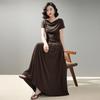 Women's Drape Collar Top and A-Line Midi Skirt Set