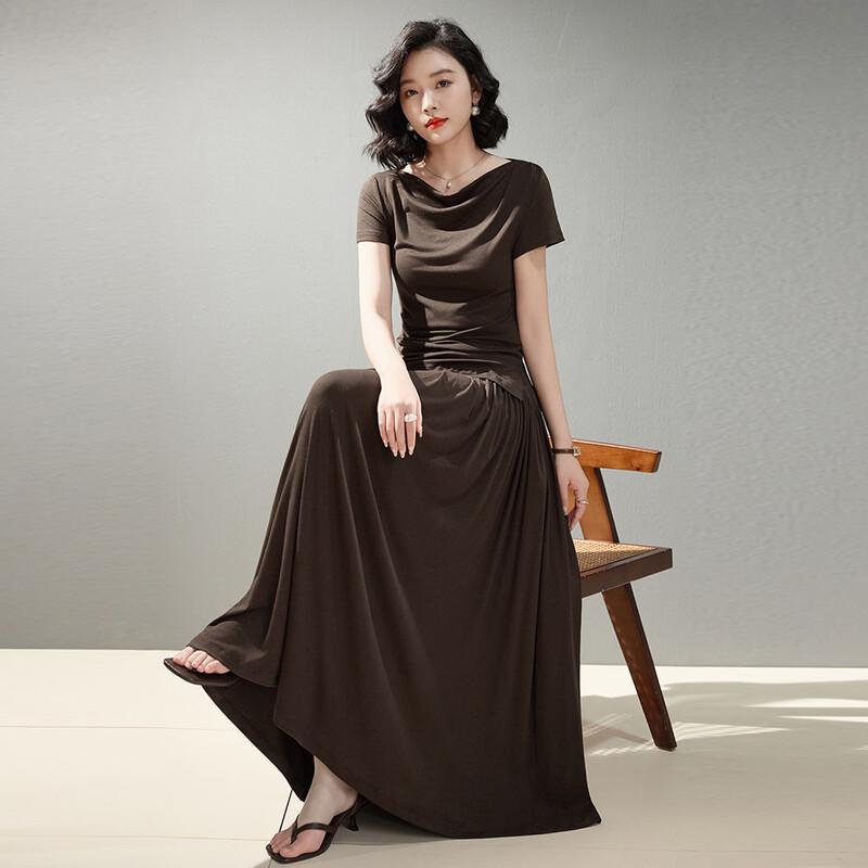 Women's Drape Collar Top and A-Line Midi Skirt Set
