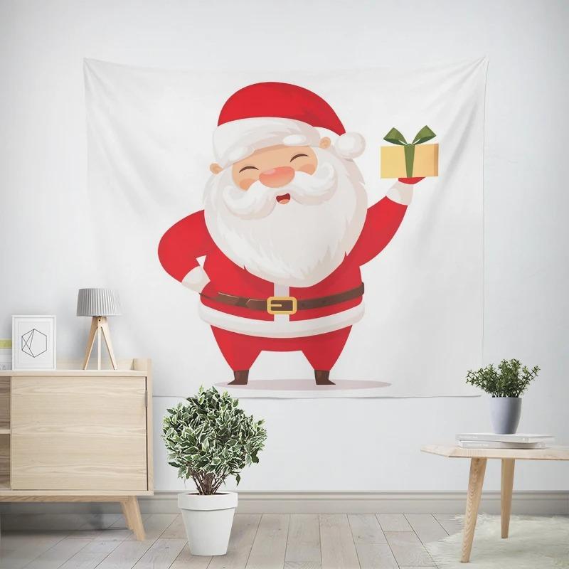 Christmas New Year Cute Santa Claus Gift Pattern Living Room Bedroom Decorative Tapestry