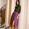 Lady Vintage Floral Purple Mid Length Long Length Chiffon Skirt