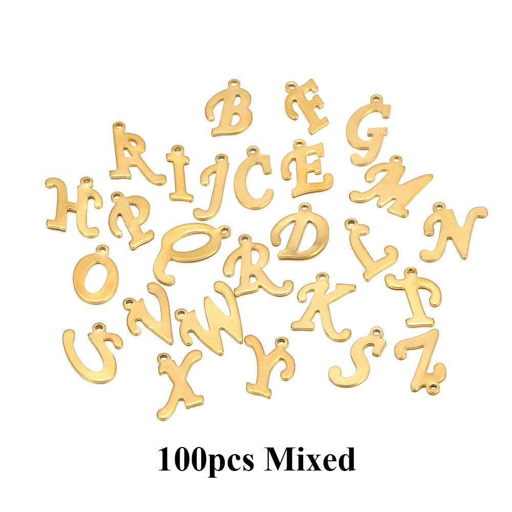 100pcs Randomly Stainless Steel Gold Color Letter Charm A-Z Alphabet Beads Pendants for DIY Bracelet Jewelry Necklace Making