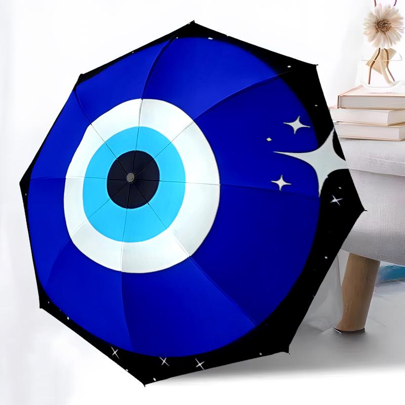 1PC Turkish Devil's Eye Folding Umbrella Auto-Open Design 8 Iron Ribs Plastic Handle Foldable Sunshade Perfect Christmas Gifts