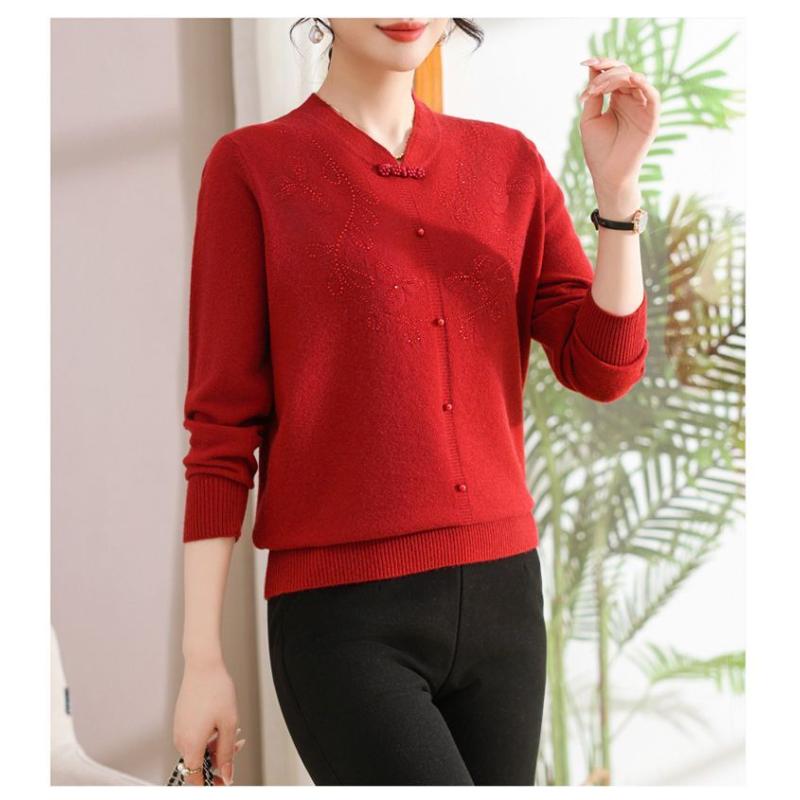 Women's 2025 Autumn Spliced Round Neck Button Solid Color Fashion Knitted Sweater T-Shirt Top