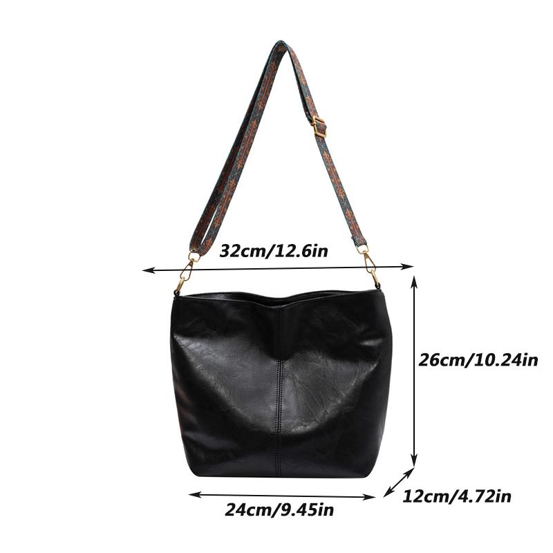 Vintage Einfarbig PU Leder Frauen Mode Schulter Sling Tasche Einfache Breiten Riemen Eimer Umhängetasche