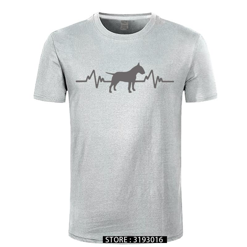 Funny Heartbeat English Bull Terrier Dog T Shirt Men Custom Pattern Cotton Short Sleeve Man Joke Present Tshirt Christmas