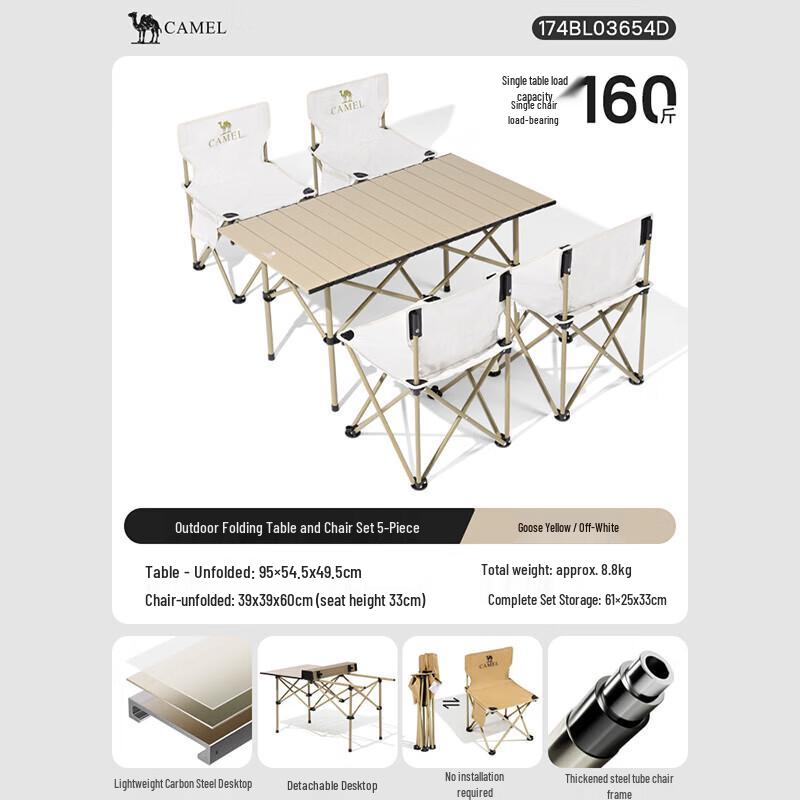 CAMEL Portable Folding Camping Table & Chair Set (5-Piece)