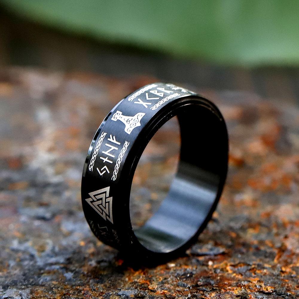 

New Scandinavn 316L Stainless Steel Viking Vegvisir and Valknut rune Ring For Men Fashion Amulet Jewelry Gift 13 чорний