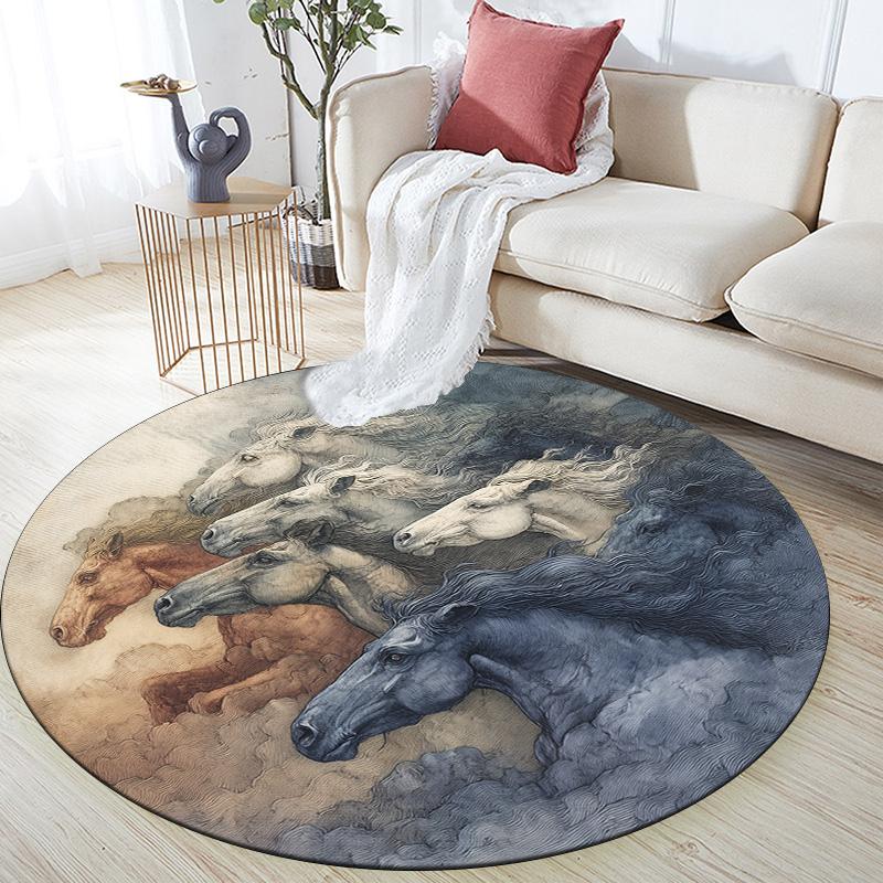

Herd of Running Horses Round Area Rug,Carpet Rug for Living Room Bedroom Sofa Playroom Decor,Non-slip Floor Mat 80cmx80cm