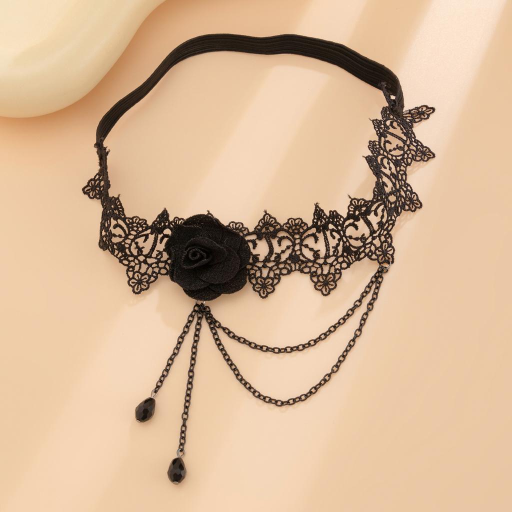 Salircon Sexy Black Lace Elastic Band Thigh Chain For Women Trend Blood Red Crystal Tassel Pendant Rose Leg Chain Body Jewelry