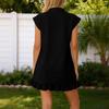 Women's Fashionable Casual Sleeveless Double Pocket V-neck Zip-up Collar Dress With Ruffled Hem And A-Line Straight Cut.