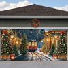 1pc Christmas Garage Door Polyester Banner, Durable Holiday Decoration, Snow Street and Red Train Scene