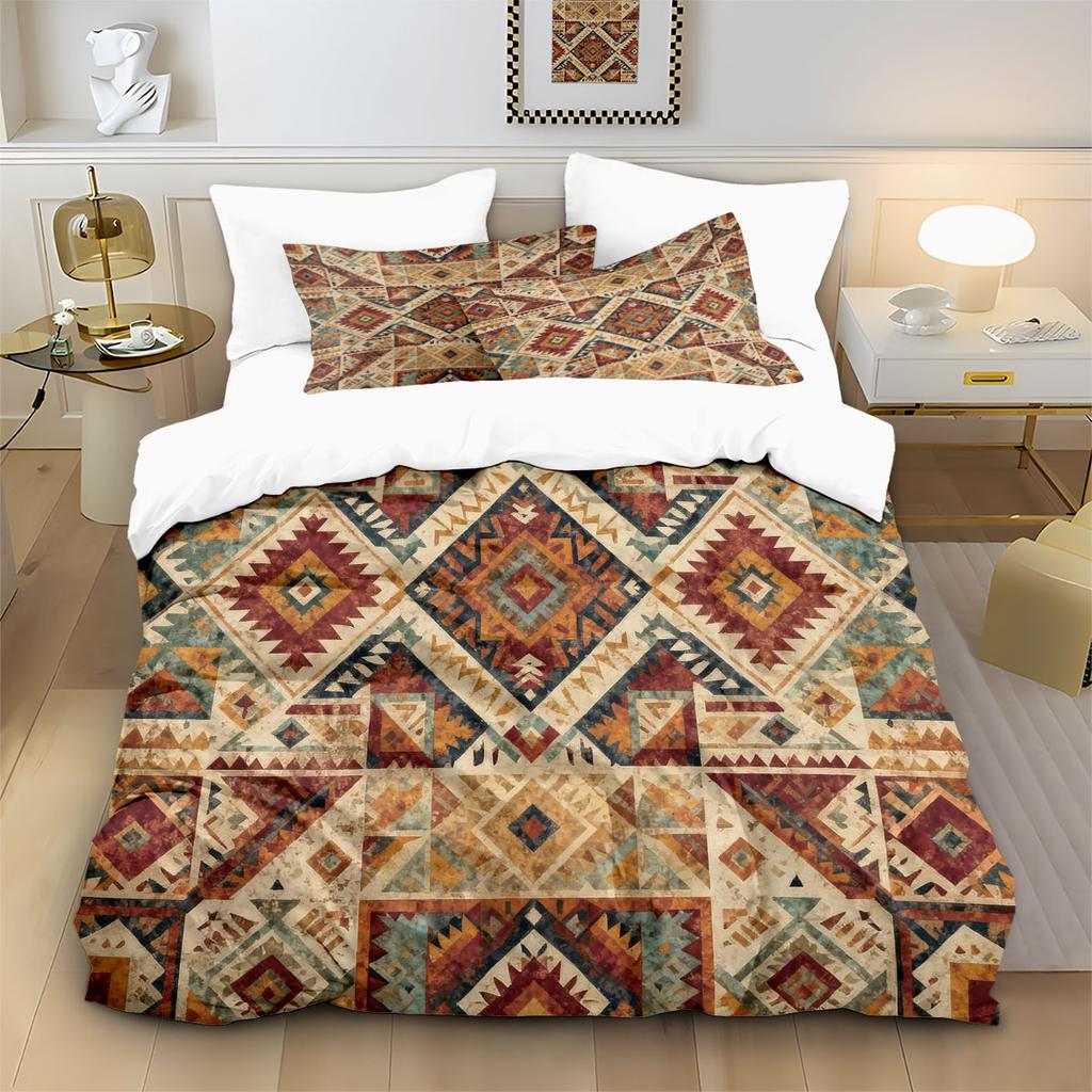 3pcs Bohemian Retro Floral Print Coreless Down Duvet Cover Set, Multi Size Bedding Decoration, Machine Washable